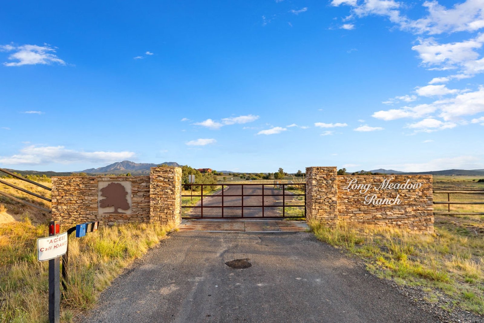 Long Meadow Ranch entrance gate with Granite Mountain views, Prescott AZ